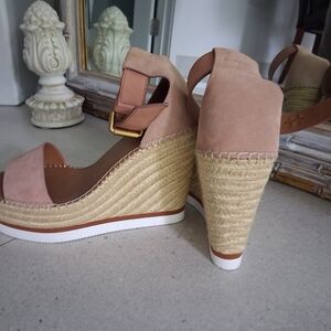See By Chloe Blush Suede Espadrille Wedge Sandals